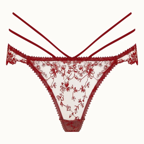 Tisja Damen 'Gaia' 4 piece set, bralette, brief, collar & garters, Red, S / M - Picture 6 of 16